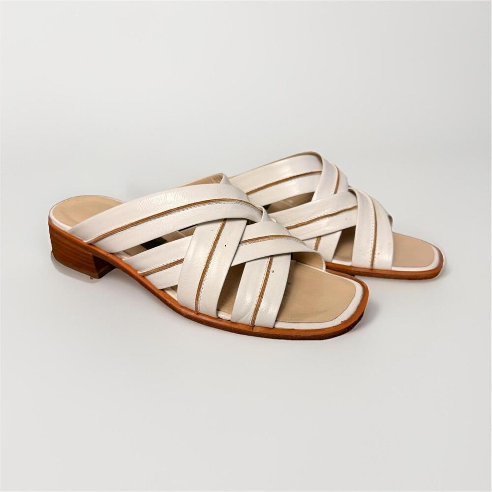 Bally White Leather Strappy Block Heel Slide Sandals Women’s Size 8